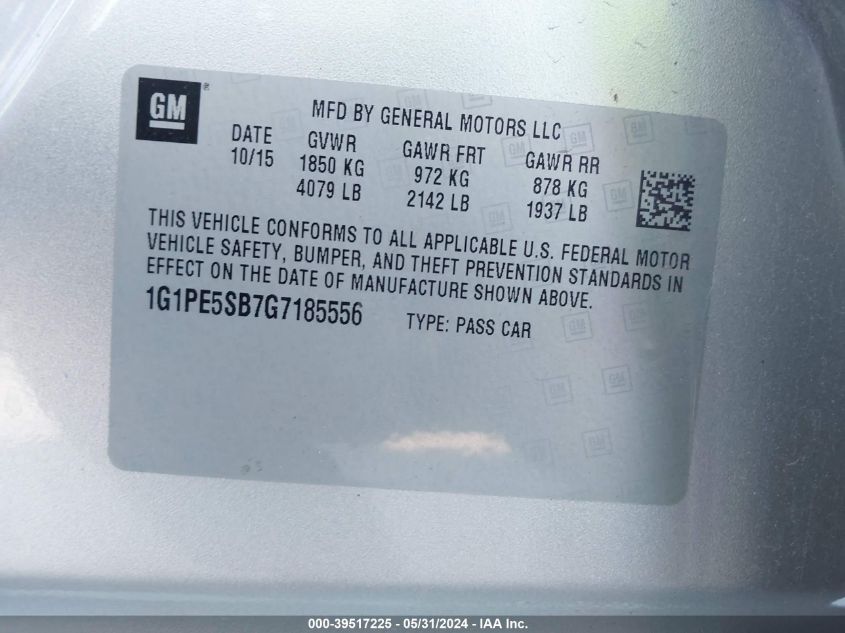 2016 Chevrolet Cruze Limited 1Lt Auto VIN: 1G1PE5SB7G7185556 Lot: 39517225
