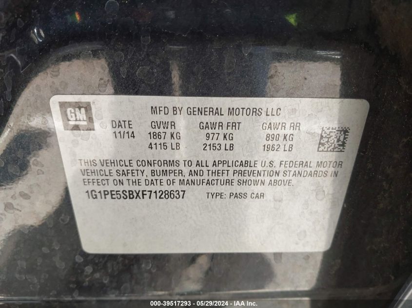 2015 Chevrolet Cruze 2Lt Auto VIN: 1G1PE5SBXF7128637 Lot: 39517293