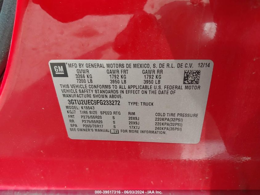 3GTU2UEC9FG233272 2015 GMC Sierra 1500 Sle