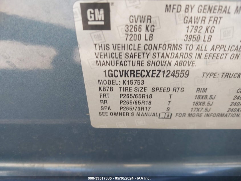 2014 Chevrolet Silverado 1500 1Lt VIN: 1GCVKRECXEZ124559 Lot: 39517385