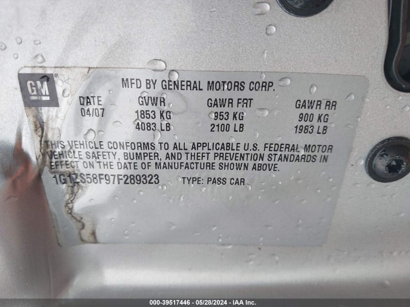 2007 Chevrolet Malibu Ls VIN: 1G1ZS58F97F289323 Lot: 39517446
