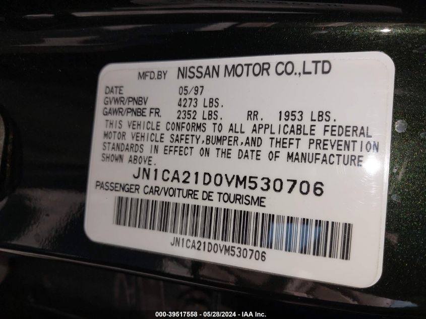 1997 Nissan Maxima Gle/Gxe/Se VIN: JN1CA21D0VM530706 Lot: 39517558