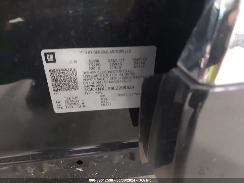 2020 GMC Acadia Awd Denali VIN: 1GKKNXLS6LZ209425 Lot: 39517598