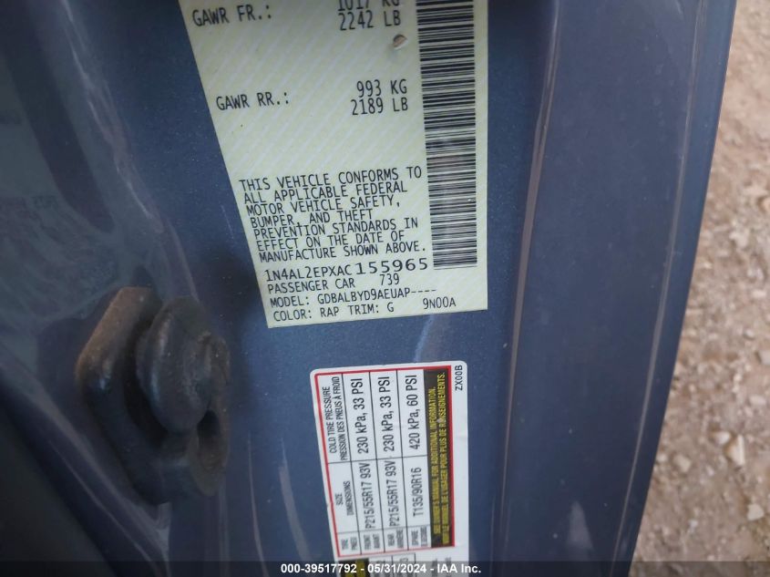 2010 Nissan Altima 2.5 S VIN: 1N4AL2EPXAC155965 Lot: 39517792