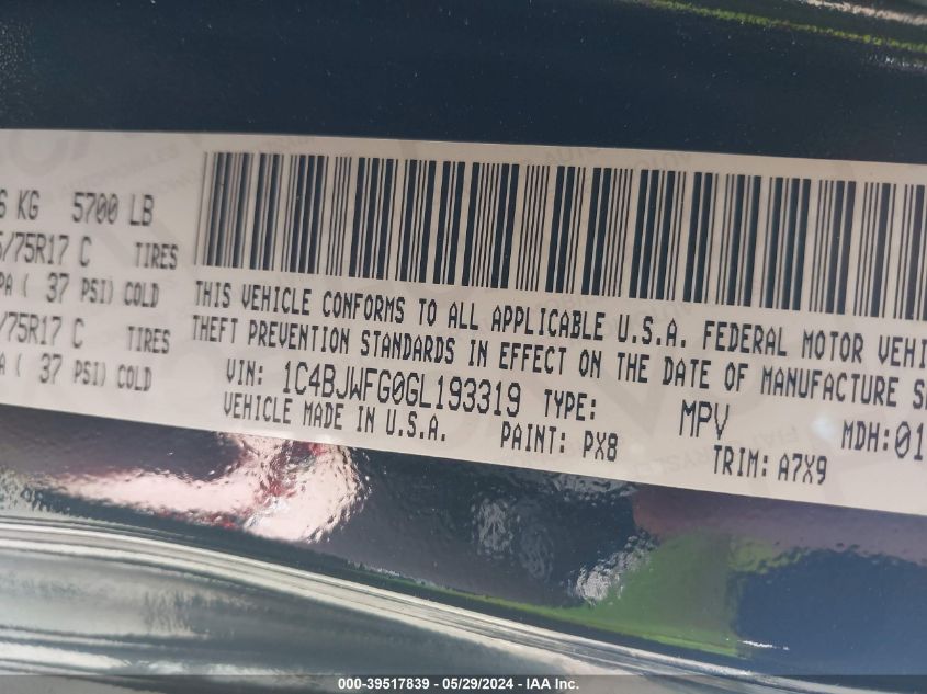 2016 Jeep Wrangler Unlimited Rubicon VIN: 1C4BJWFG0GL193319 Lot: 39517839