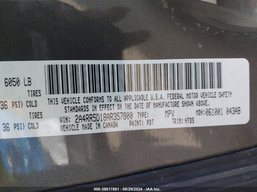 2A4RR5D18AR357800 2010 Chrysler Town & Country Touring