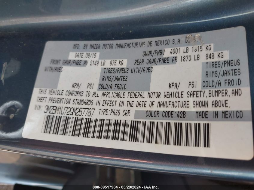 2016 Mazda Mazda3 I Sport VIN: 3MZBM1U72GM257787 Lot: 39517984