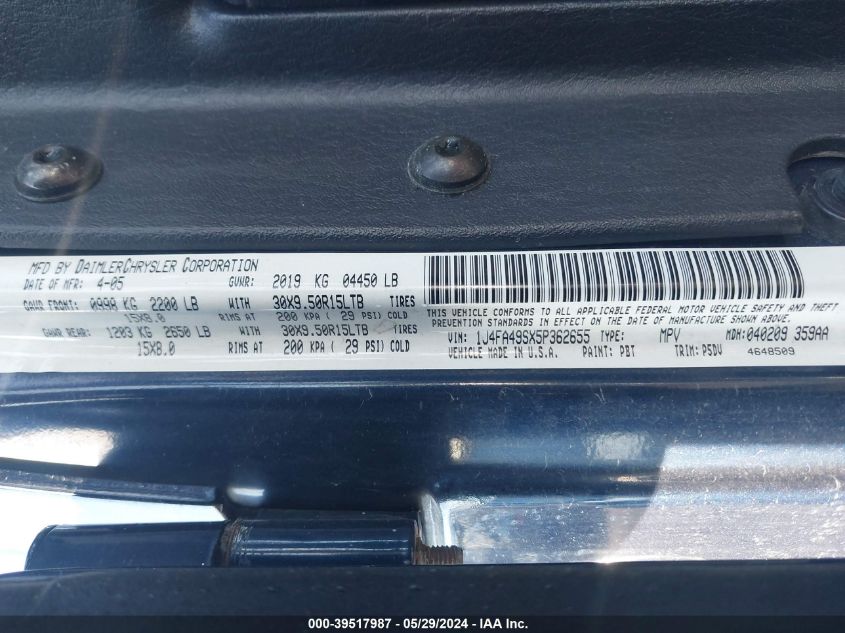 2005 Jeep Wrangler Sport VIN: 1J4FA49SX5P362655 Lot: 39517987