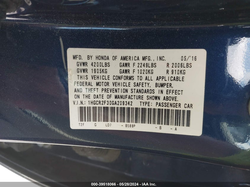 2016 HONDA ACCORD LX - 1HGCR2F30GA209342