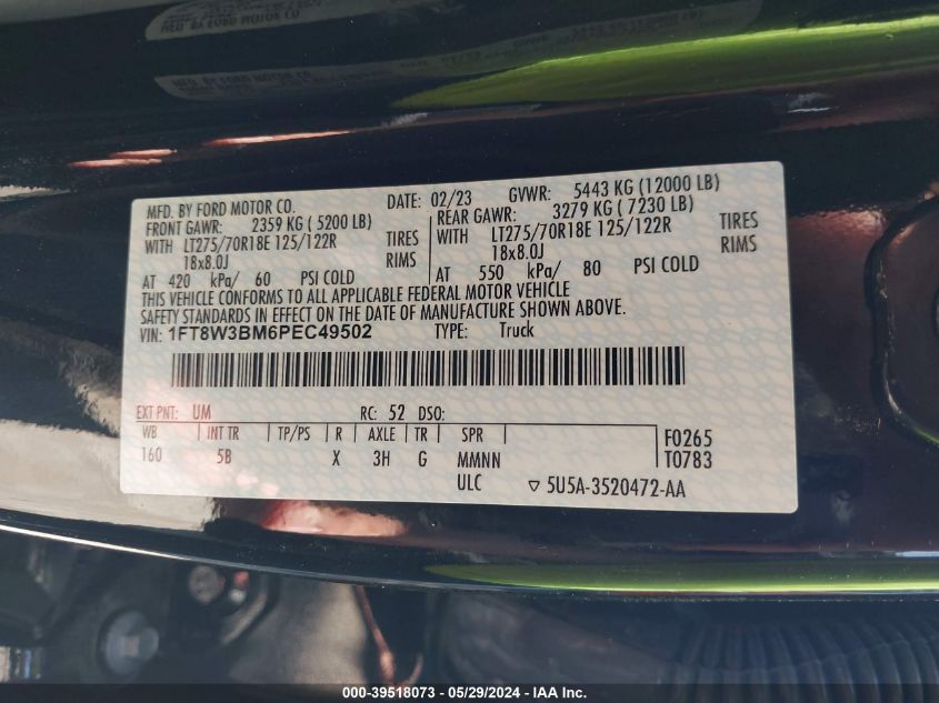 2023 Ford F-350 Lariat VIN: 1FT8W3BM6PEC49502 Lot: 39518073