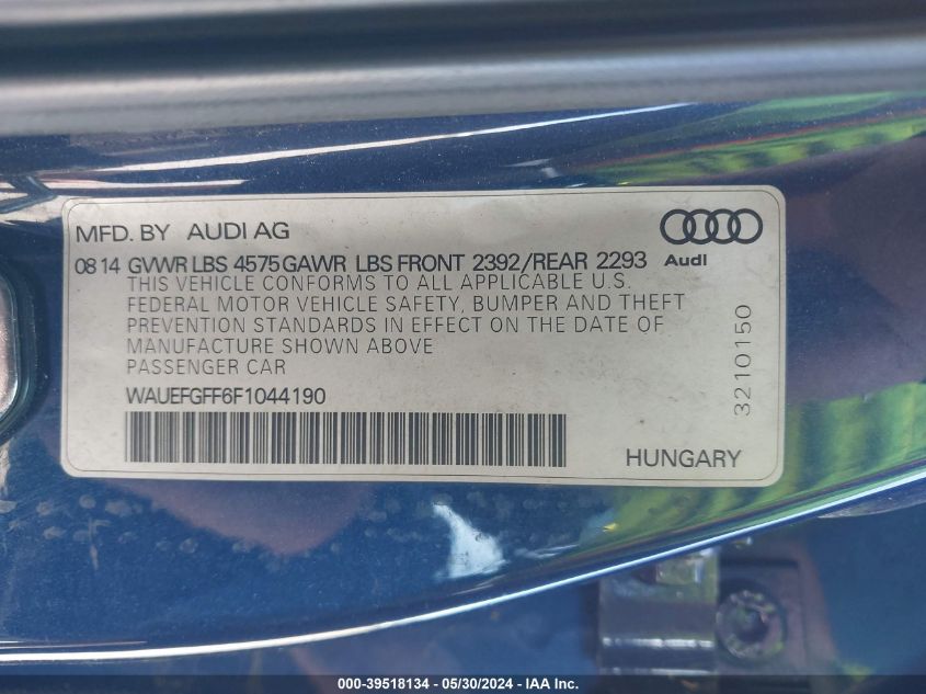 2015 Audi A3 2.0T Premium VIN: WAUEFGFF6F1044190 Lot: 39518134