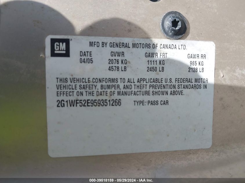 2004 Chevrolet Impala VIN: 2G1WF52E449398896 Lot: 39518159