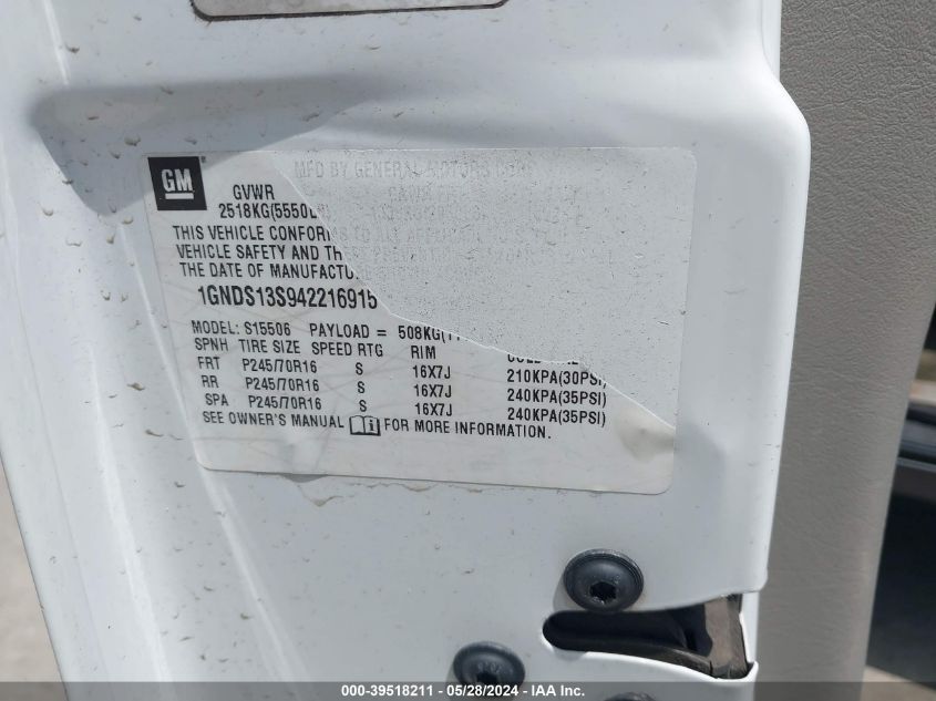 2004 Chevrolet Trailblazer Ls VIN: 1GNDS13S942216915 Lot: 39518211