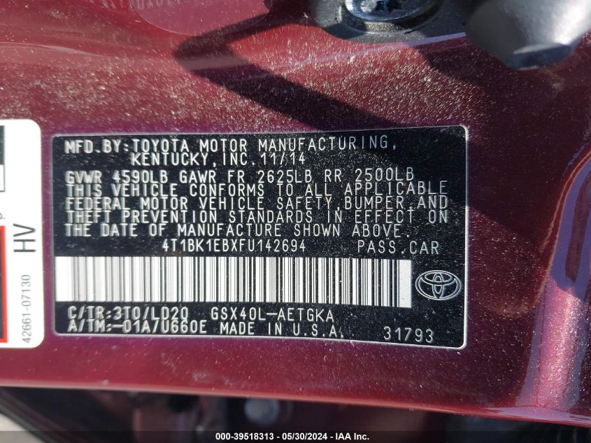 2015 TOYOTA AVALON XLE - 4T1BK1EBXFU142694