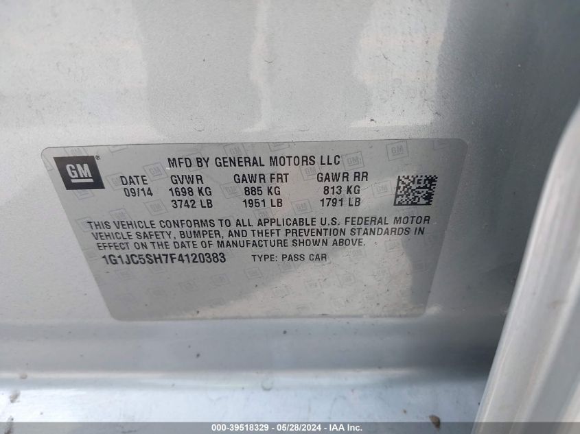 2015 Chevrolet Sonic Lt Auto VIN: 1G1JC5SH7F4120383 Lot: 39518329