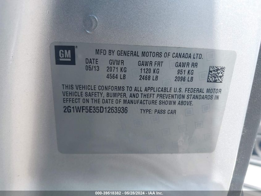 2013 Chevrolet Impala Ls VIN: 2G1WF5E35D1263936 Lot: 39518382