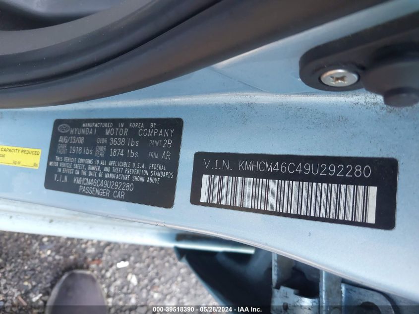 2009 Hyundai Accent Gls VIN: KMHCM46C49U292280 Lot: 39518390