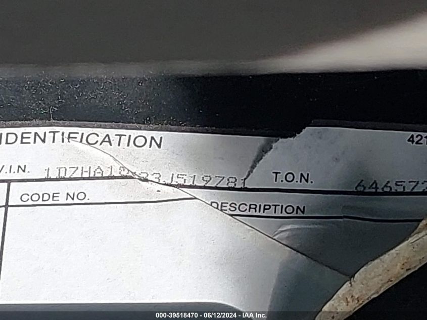 2003 Dodge Ram 1500 Slt/Laramie/St VIN: 1D7HA18N33J519781 Lot: 39518470