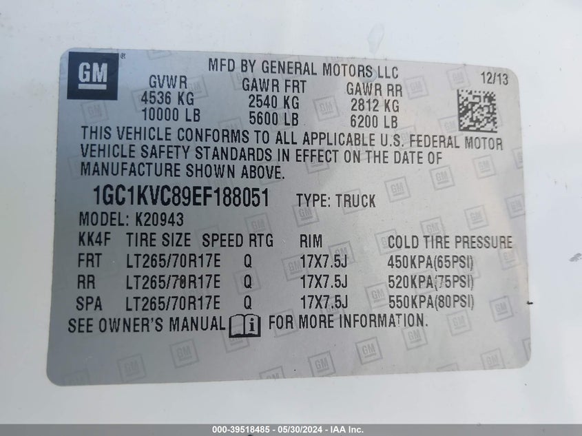 2014 Chevrolet Silverado 2500Hd Work Truck VIN: 1GC1KVC89EF188051 Lot: 39518485