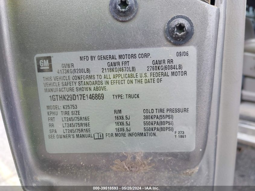 2007 GMC Sierra 2500Hd Classic Slt VIN: 1GTHK29D17E146869 Lot: 39518593