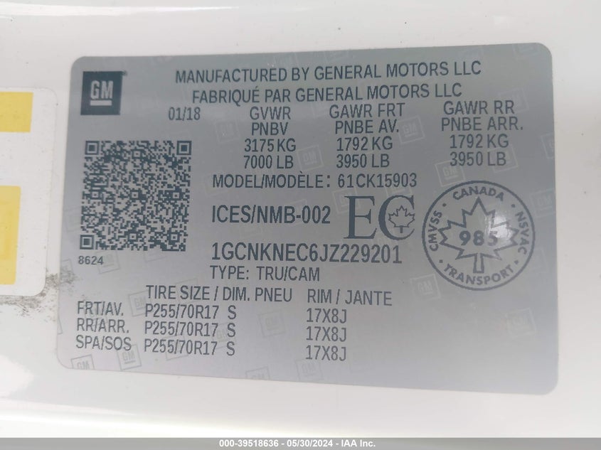 2018 Chevrolet Silverado 1500 Ls/Wt VIN: 1GCNKNEC6JZ229201 Lot: 39518636