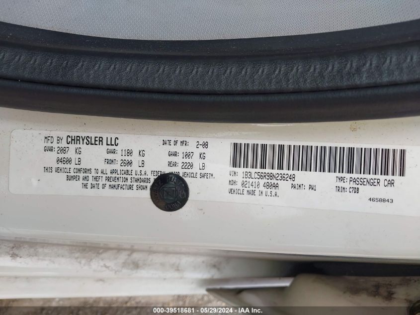 2008 Dodge Avenger Sxt VIN: 1B3LC56R98N236248 Lot: 39518681