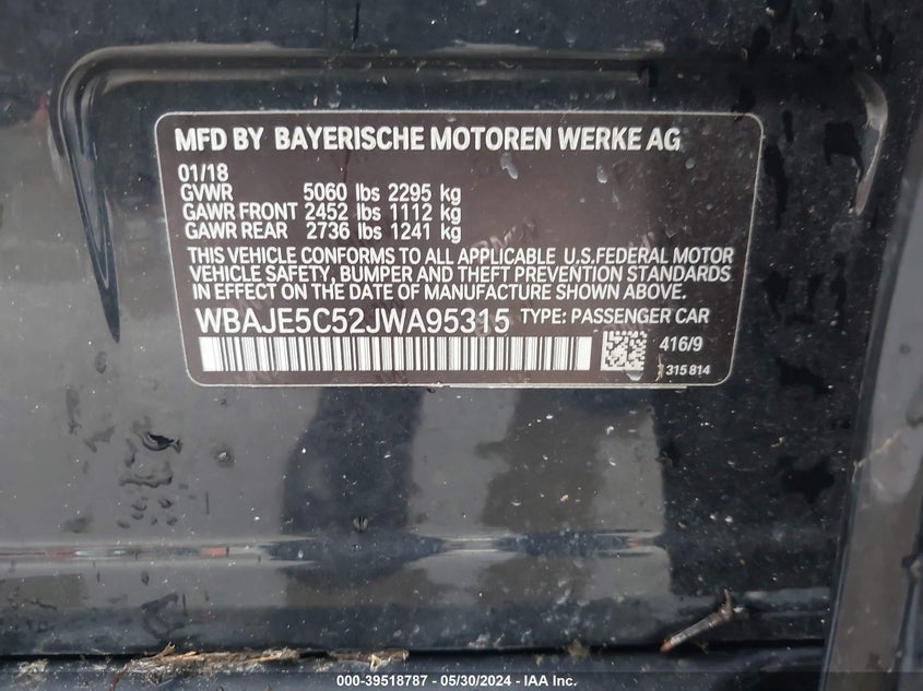 2018 BMW 540I - WBAJE5C52JWA95315