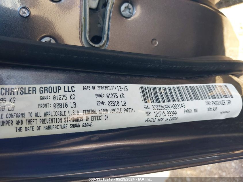 2014 CHRYSLER 300C AWD - 2C3CCAKG0EH203143