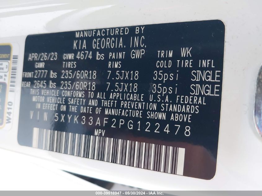2023 Kia Sportage Ex VIN: 5XYK33AF2PG122478 Lot: 39518947