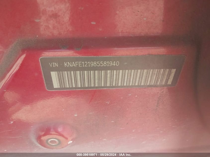2008 Kia Spectra Ex VIN: KNAFE121985581940 Lot: 39518971