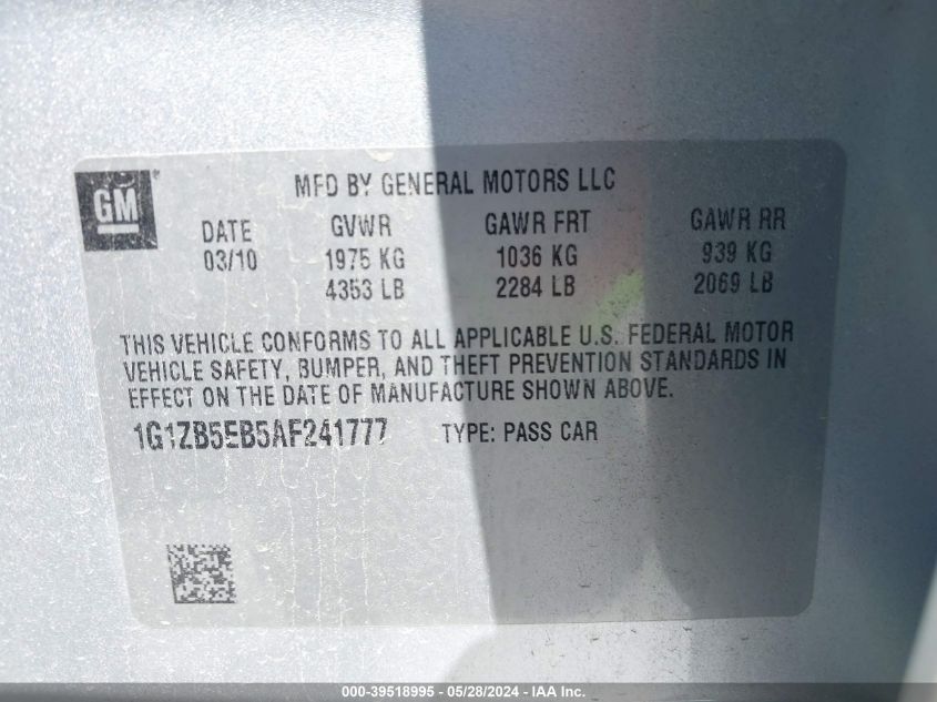 2010 Chevrolet Malibu Ls VIN: 1G1ZB5EB5AF241777 Lot: 39518995