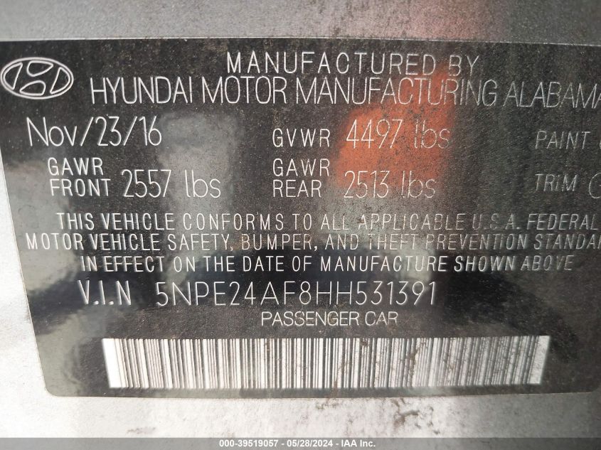 2017 HYUNDAI SONATA - 5NPE24AF8HH531391