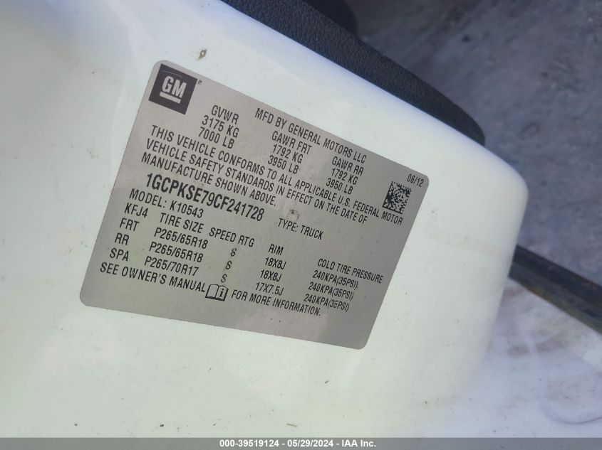 2012 Chevrolet Silverado 1500 Lt VIN: 1GCPKSE79CF241728 Lot: 39519124