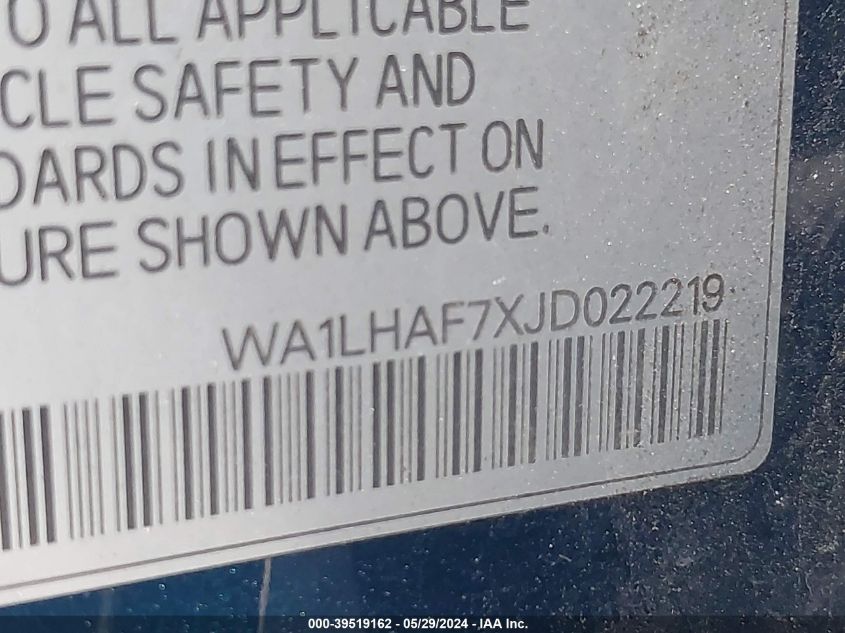 2018 Audi Q7 2.0T Premium VIN: WA1LHAF7XJD022219 Lot: 39519162