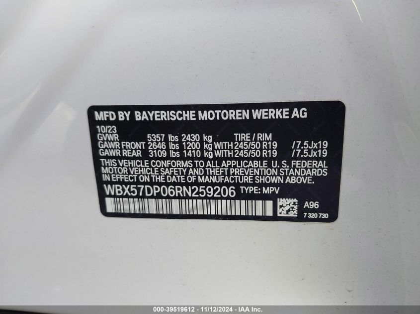 VIN WBX57DP06RN259206 2024 BMW X3, Xdrive30I no.9