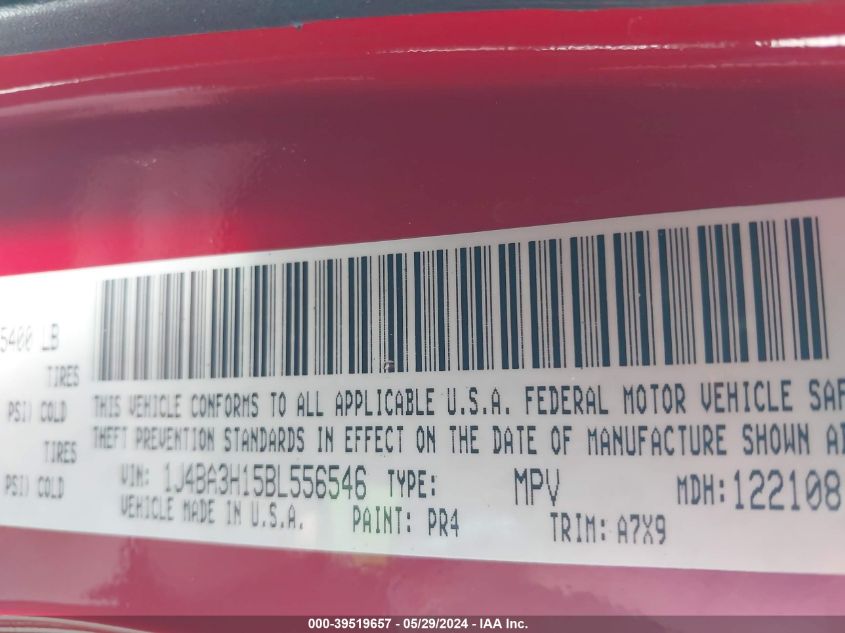 2011 Jeep Wrangler Unlimited Sport VIN: 1J4BA3H15BL556546 Lot: 39519657