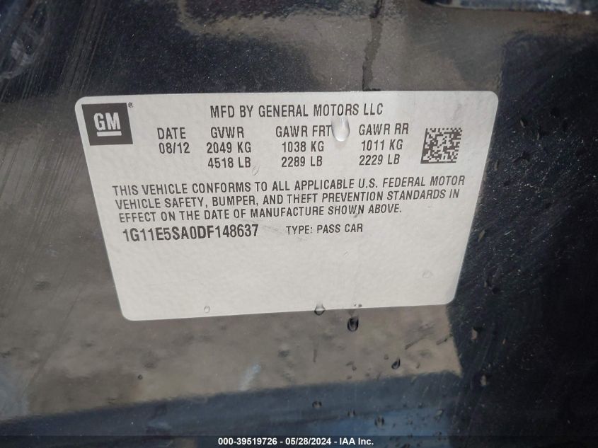 2013 Chevrolet Malibu 2Lt VIN: 1G11E5SA0DF148637 Lot: 39519726