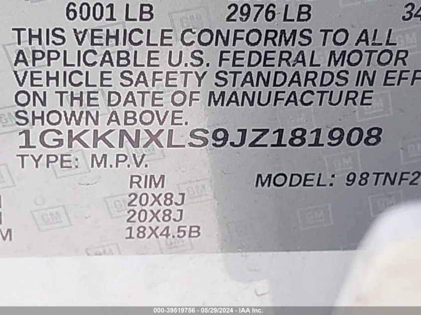 2018 GMC Acadia Denali VIN: 1GKKNXLS9JZ181908 Lot: 39519756