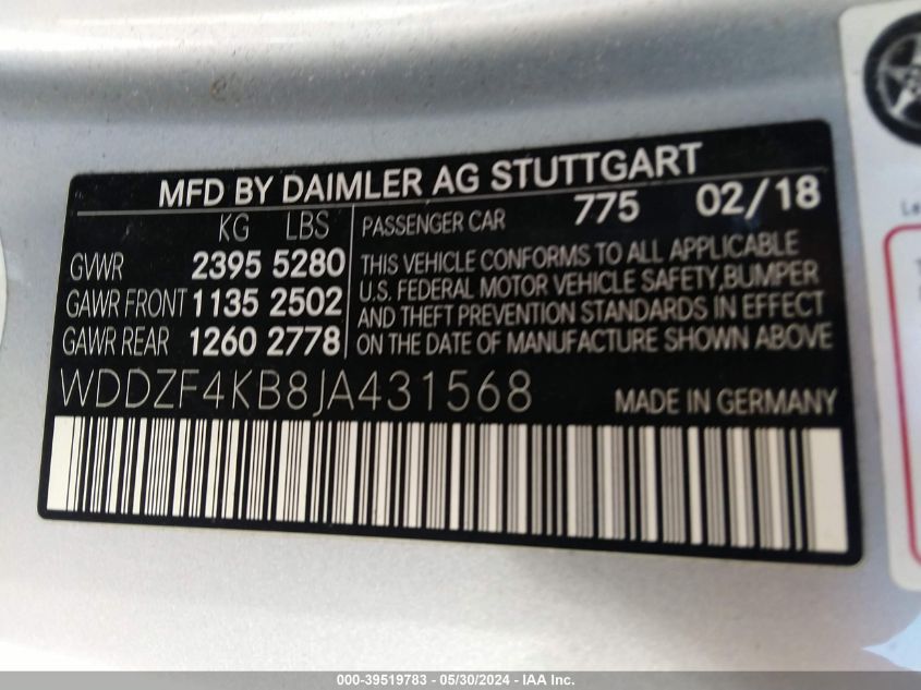 WDDZF4KB8JA431568 2018 Mercedes-Benz E 300 4Matic