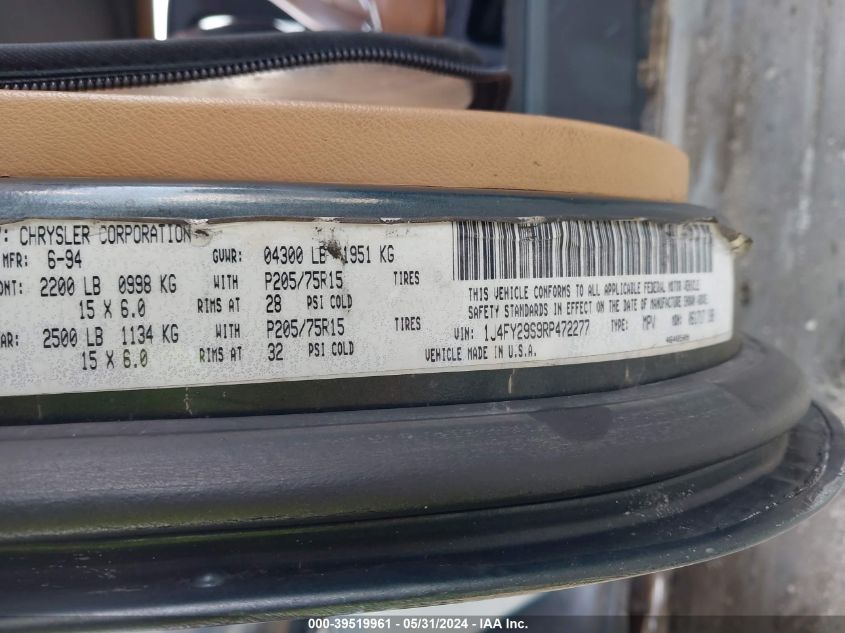 1994 Jeep Wrangler / Yj Se VIN: 1J4FY29S9RP472277 Lot: 39519961