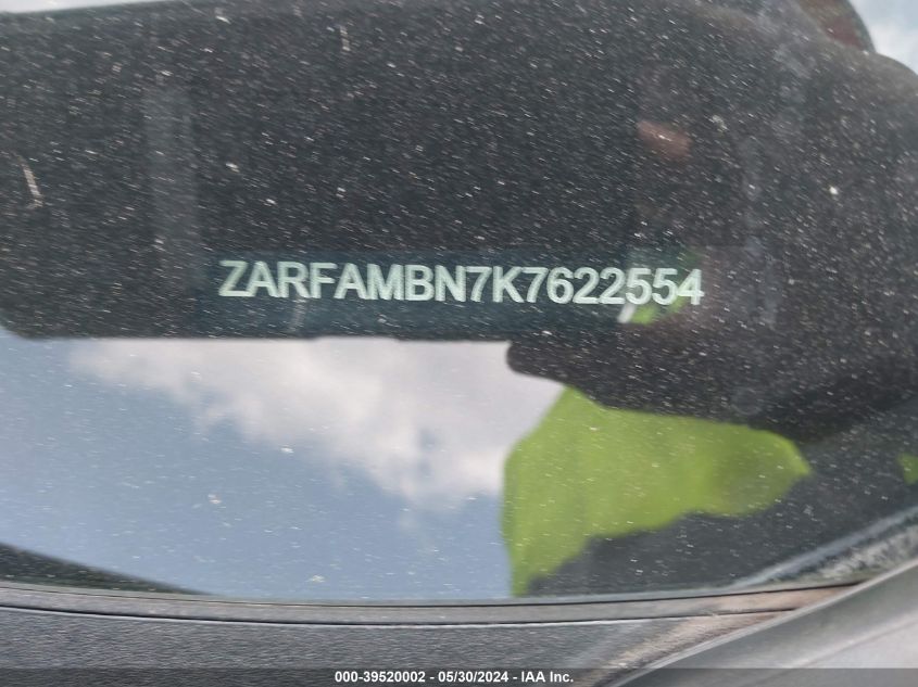 2019 Alfa Romeo Giulia Ti Rwd VIN: ZARFAMBN7K7622554 Lot: 39520002