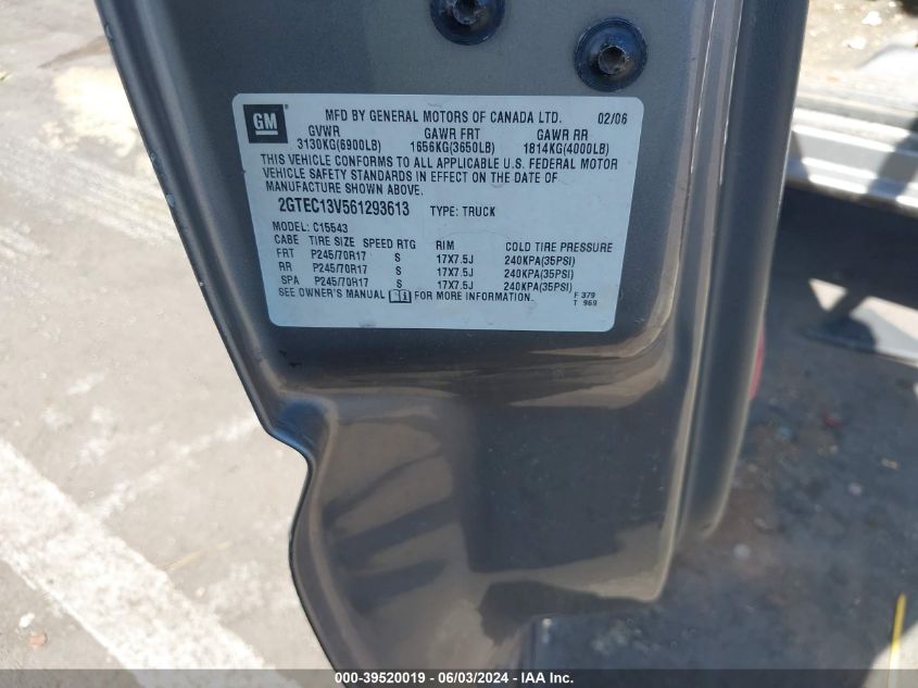 2006 GMC Sierra 1500 Sl VIN: 2GTEC13V561293613 Lot: 39520019