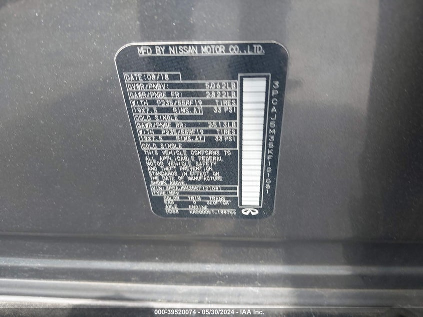 VIN 3PCAJ5M35KF121081 2019 INFINITI QX50 ESSENTIAL