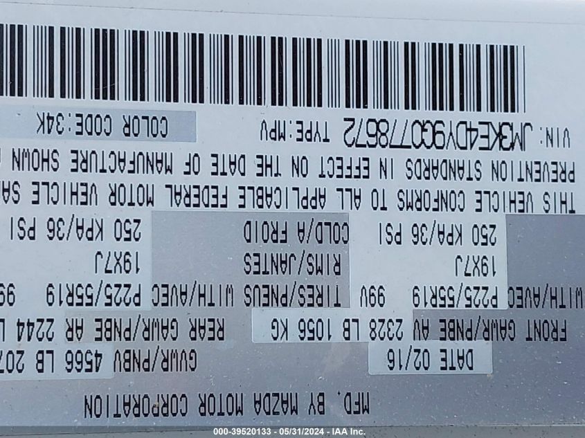 2016 Mazda Cx-5 Grand Touring VIN: JM3KE4DY9G0778672 Lot: 39520133