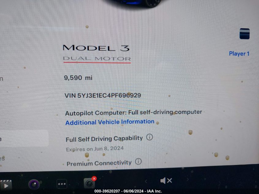 2023 Tesla Model 3 Performance Dual Motor All-Wheel Drive VIN: 5YJ3E1EC4PF696929 Lot: 39520207