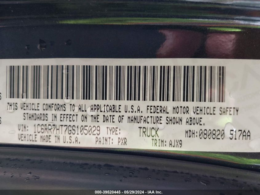 2016 Ram 1500 Sport VIN: 1C6RR7HT7GS105029 Lot: 39520445