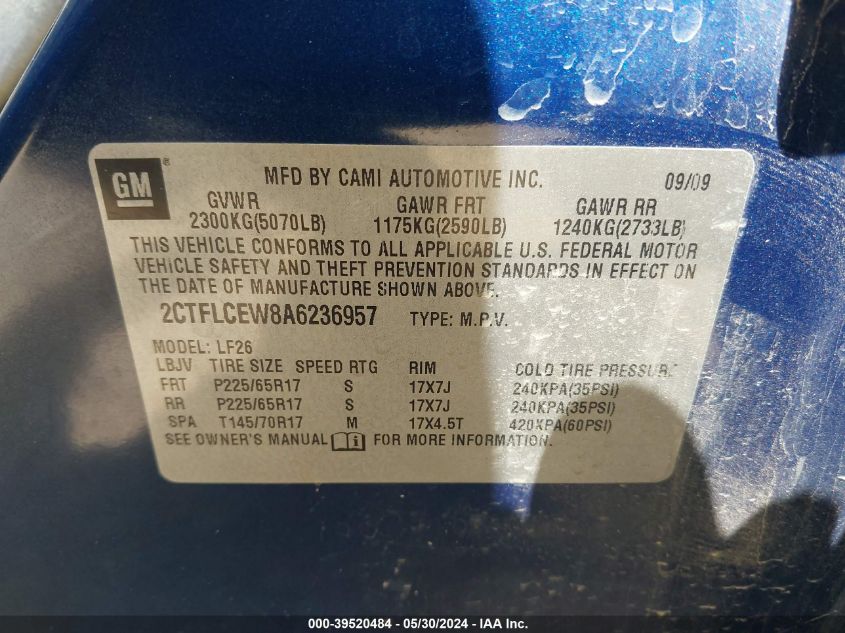 2010 GMC Terrain Sle-1 VIN: 2CTFLCEW8A6236957 Lot: 39520484