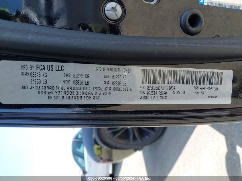 2018 Dodge Challenger Sxt VIN: 2C3CDZAG7JH111034 Lot: 39520506