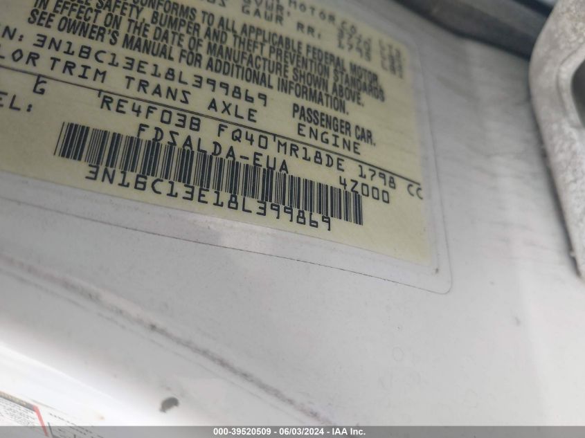 2008 Nissan Versa 1.8S VIN: 3N1BC13E18L399869 Lot: 39520509