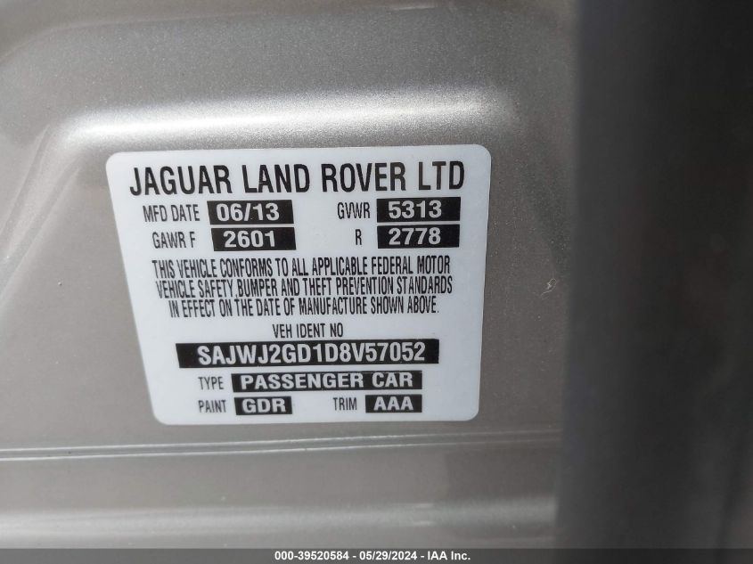 2013 Jaguar Xj Xjl Portfolio VIN: SAJWJ2GD1D8V57052 Lot: 39520584